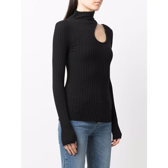Anine Bing Victoria Top Ribbed Knit Cutout Long Sleeve Turtleneck Black Size XS - Picture 2 of 10